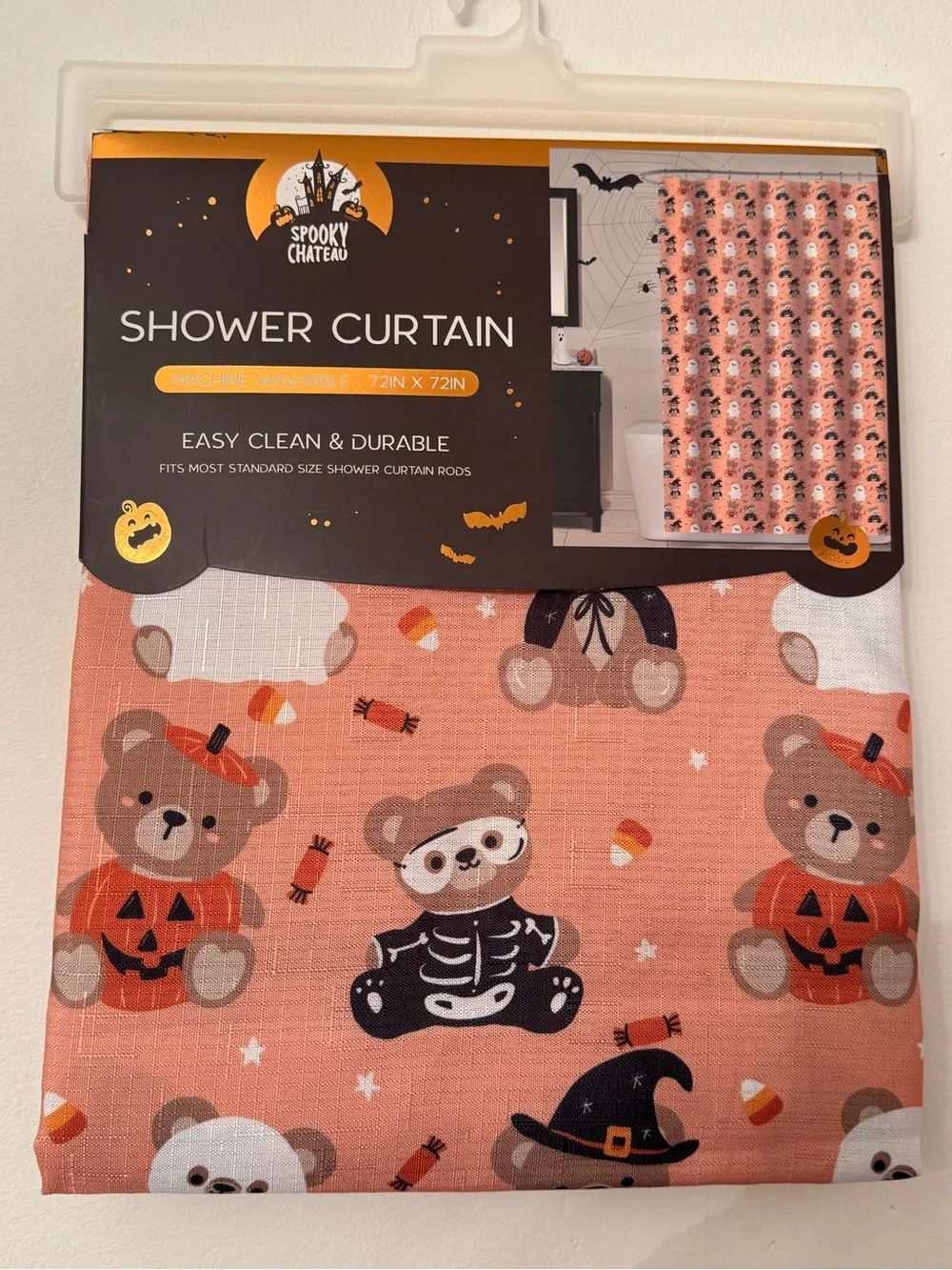 Spooky Halloween Teddy Bear Shower Curtain